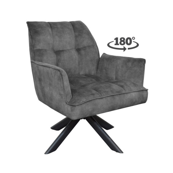 Fauteuil Tino - Stof Adore Darkgrey 68 - Vooraanzicht Schuin 180