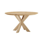 Eettafel Eiken Rond Verjongd Blank Met Massief Eiken Spinpoot