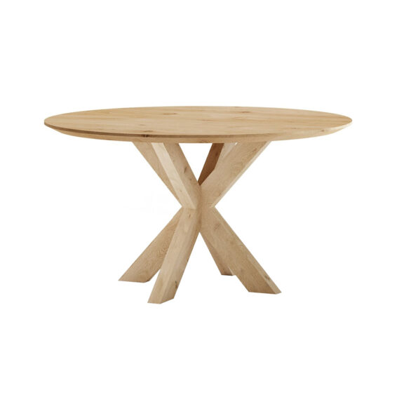 Eettafel Eiken Rond Verjongd Blank Met Massief Eiken Spinpoot