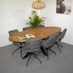 Eetkamerstoel Madore - Stof Adore Dark Grey Met Ovale Mango Eettafel