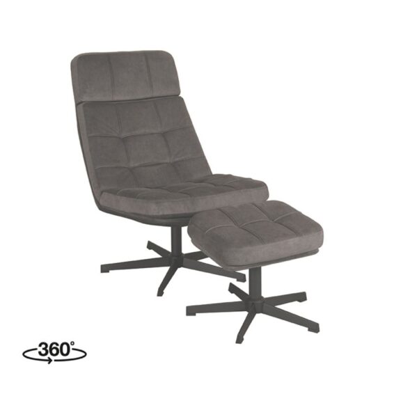 LABEL51 Draaifauteuil Alvar Ottomane 53x57x83 Cm Antraciet Cosmo Perspectief 360 V2