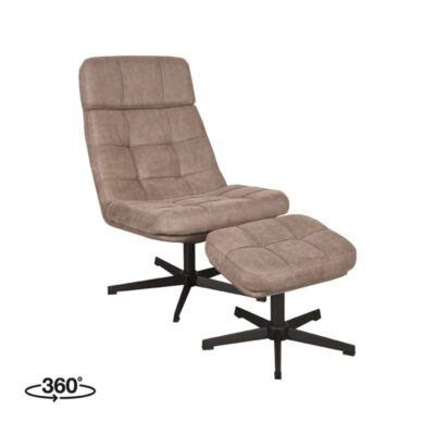 LABEL51 Relaxfauteuil Alvar Ottomane 53x57x83 Cm Taupe Micro Suede Perspectief 360 V2