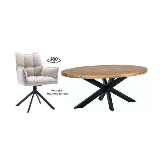 Combideal-Eettafel-Mango-Ovaal-+-4-Dynasty-eetkamerstoelen