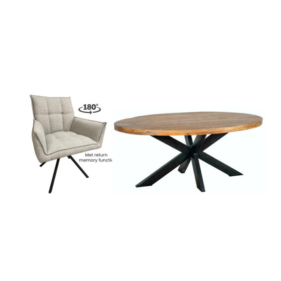 Combideal Eettafel Mango Ovaal + 4 Dynasty Eetkamerstoelen