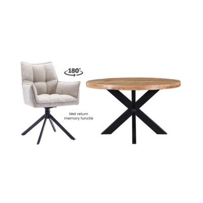 Combideal-Eettafel-Mango-Rond-130-cm-+-4-Dynasty-eetkamerstoelen