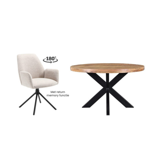 Combideal Eettafel Mango Rond + 4 Donatello Eetkamerstoelen